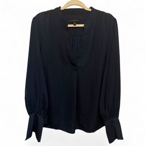 Banana Republic Blouse Womens Large Satin Navy Long Sleeve V-Neck Office Career